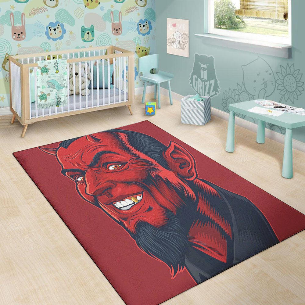Satan Red Devil Print Floor Mat-grizzshop