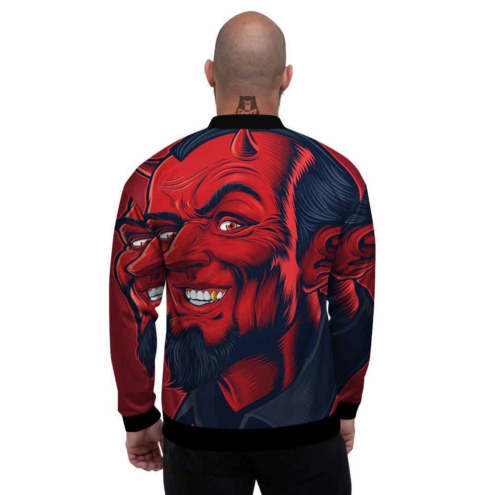 Satan Red Devil Print Men's Bomber Jacket-grizzshop