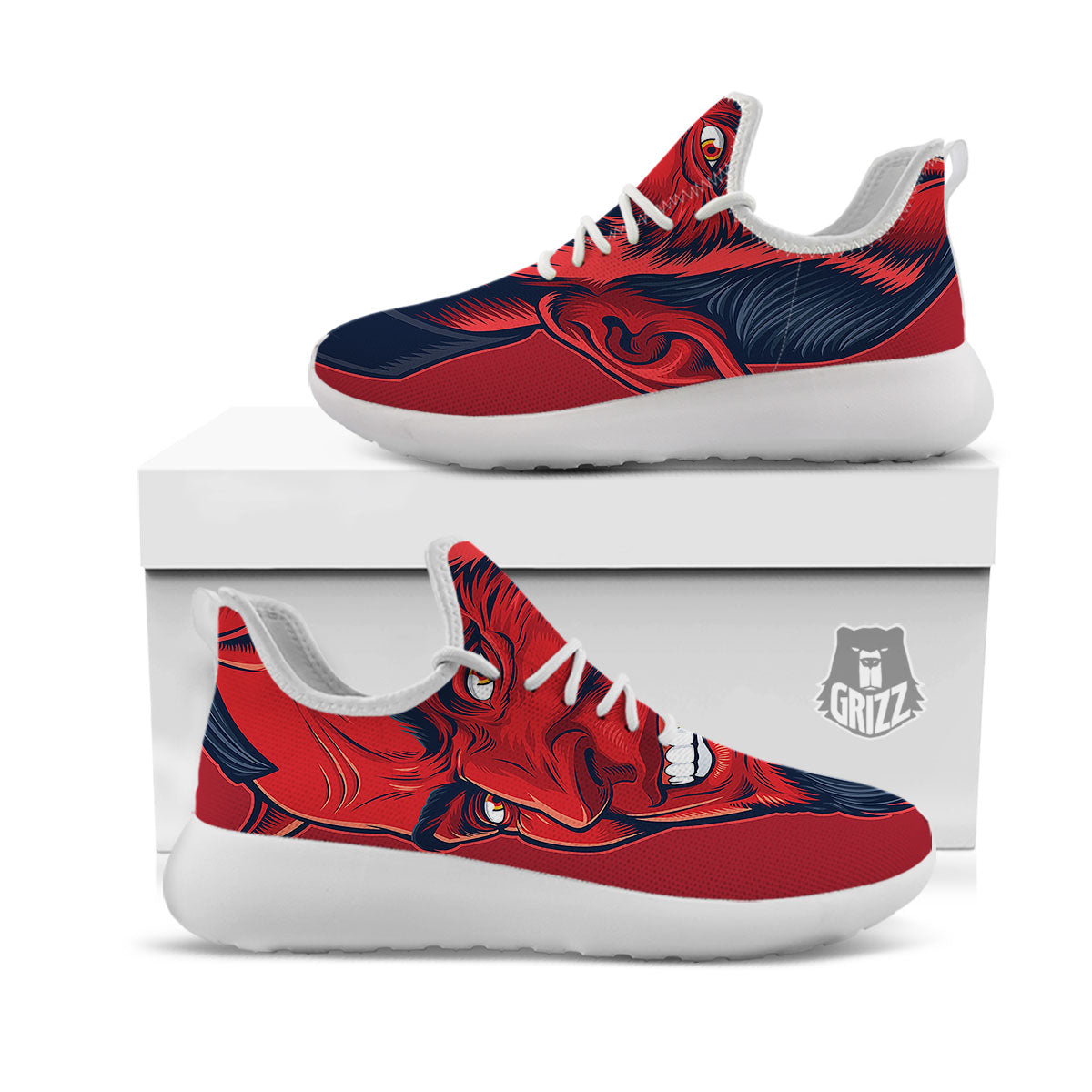 Satan Red Devil Print White Athletic Shoes-grizzshop