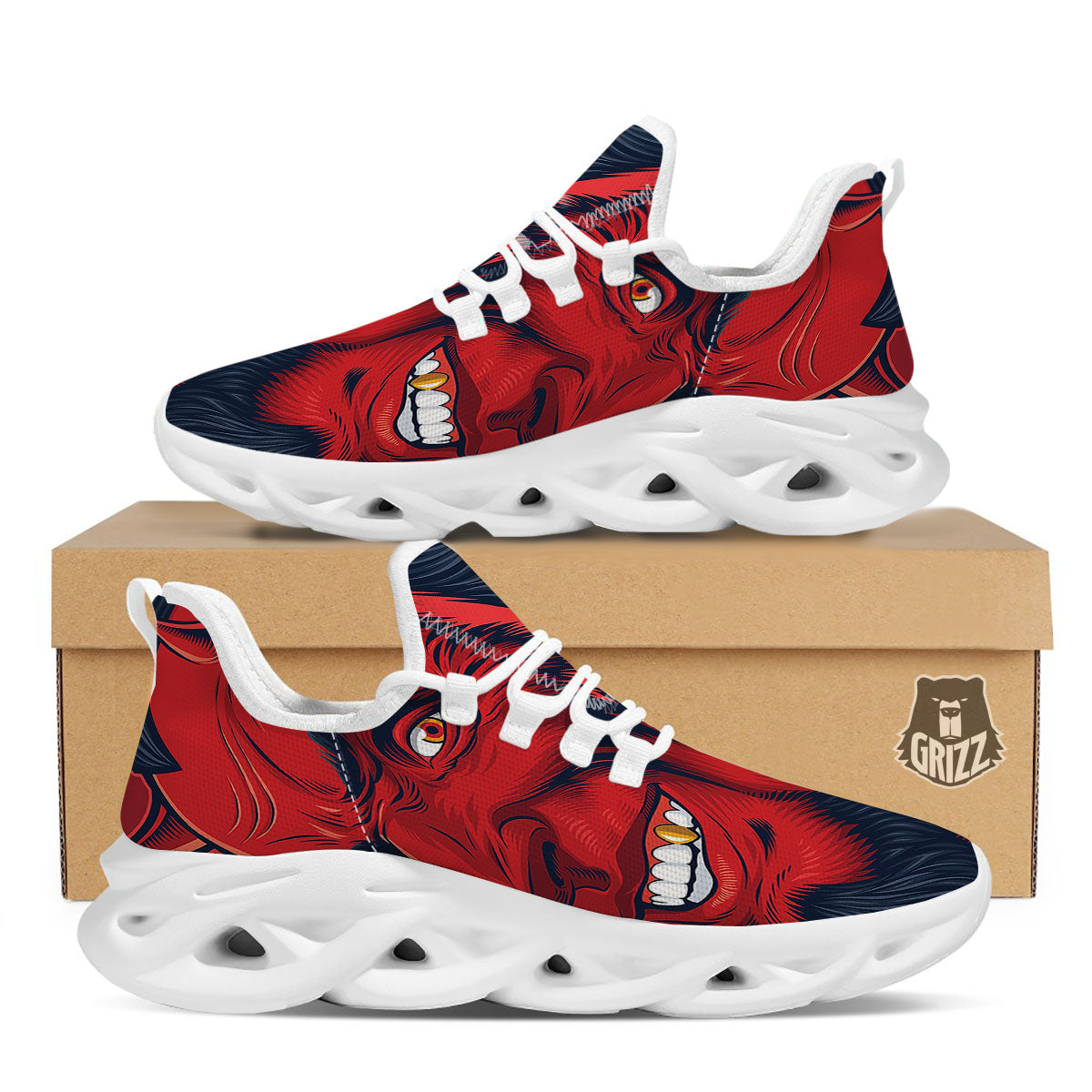 Satan Red Devil Print White Running Shoes-grizzshop