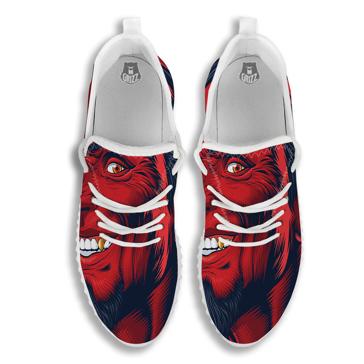 Satan Red Devil Print White Walking Shoes-grizzshop