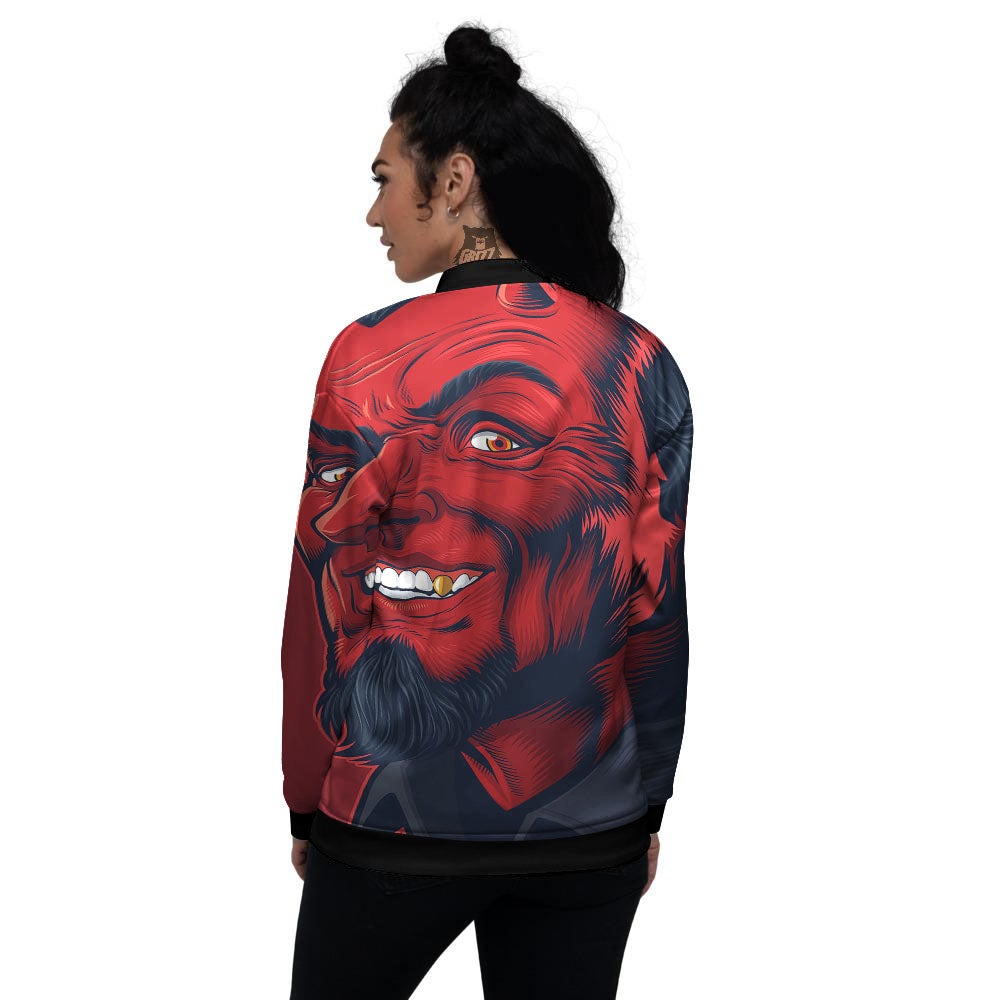 Satan Red Devil Print Women's Bomber Jacket-grizzshop