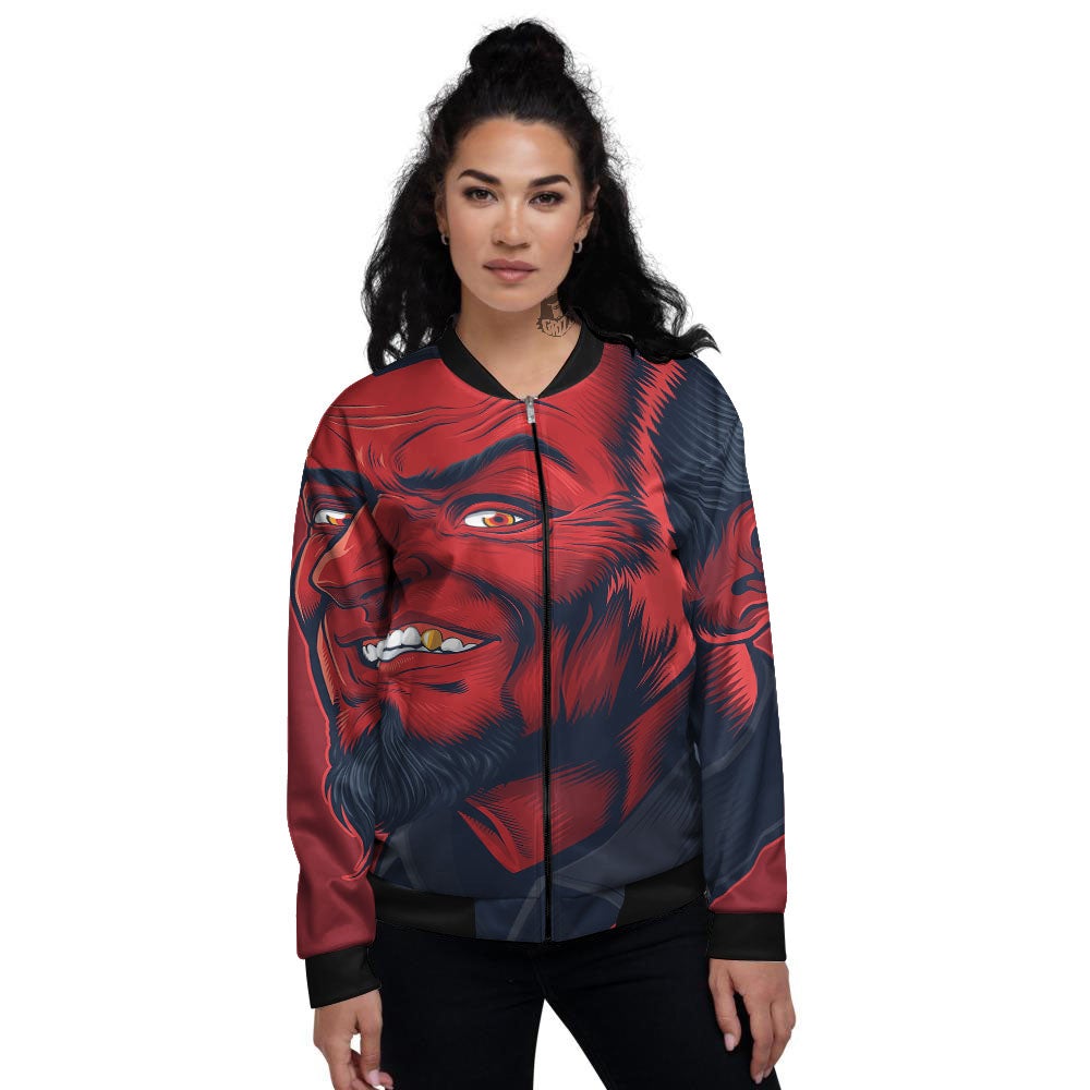 Satan Red Devil Print Women's Bomber Jacket-grizzshop