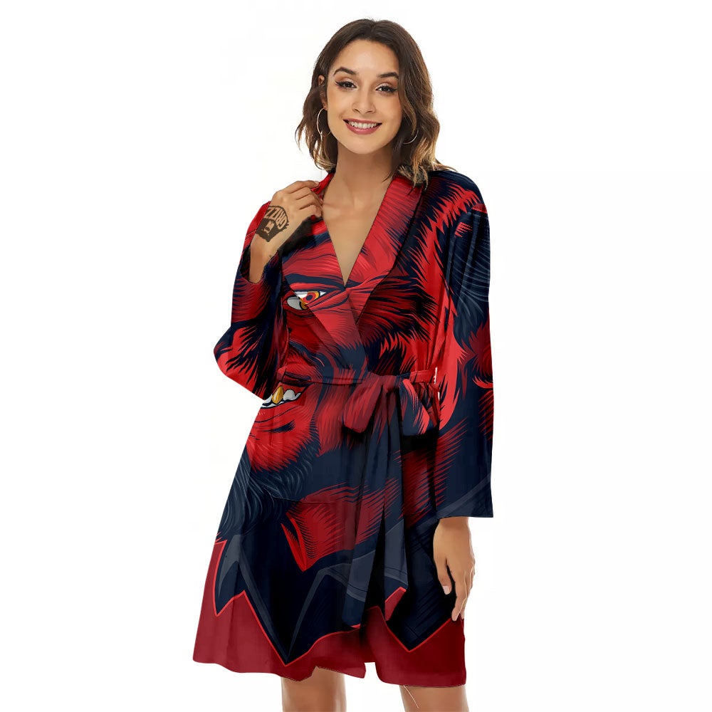 Satan Red Devil Print Women's Robe-grizzshop