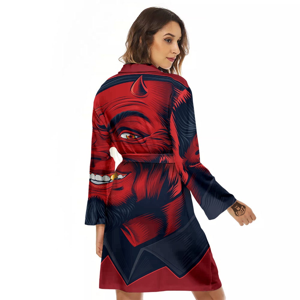 Satan Red Devil Print Women's Robe-grizzshop