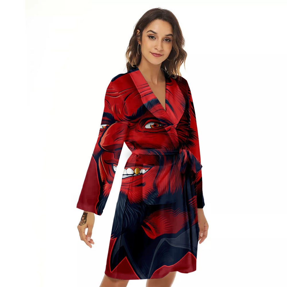 Satan Red Devil Print Women's Robe-grizzshop