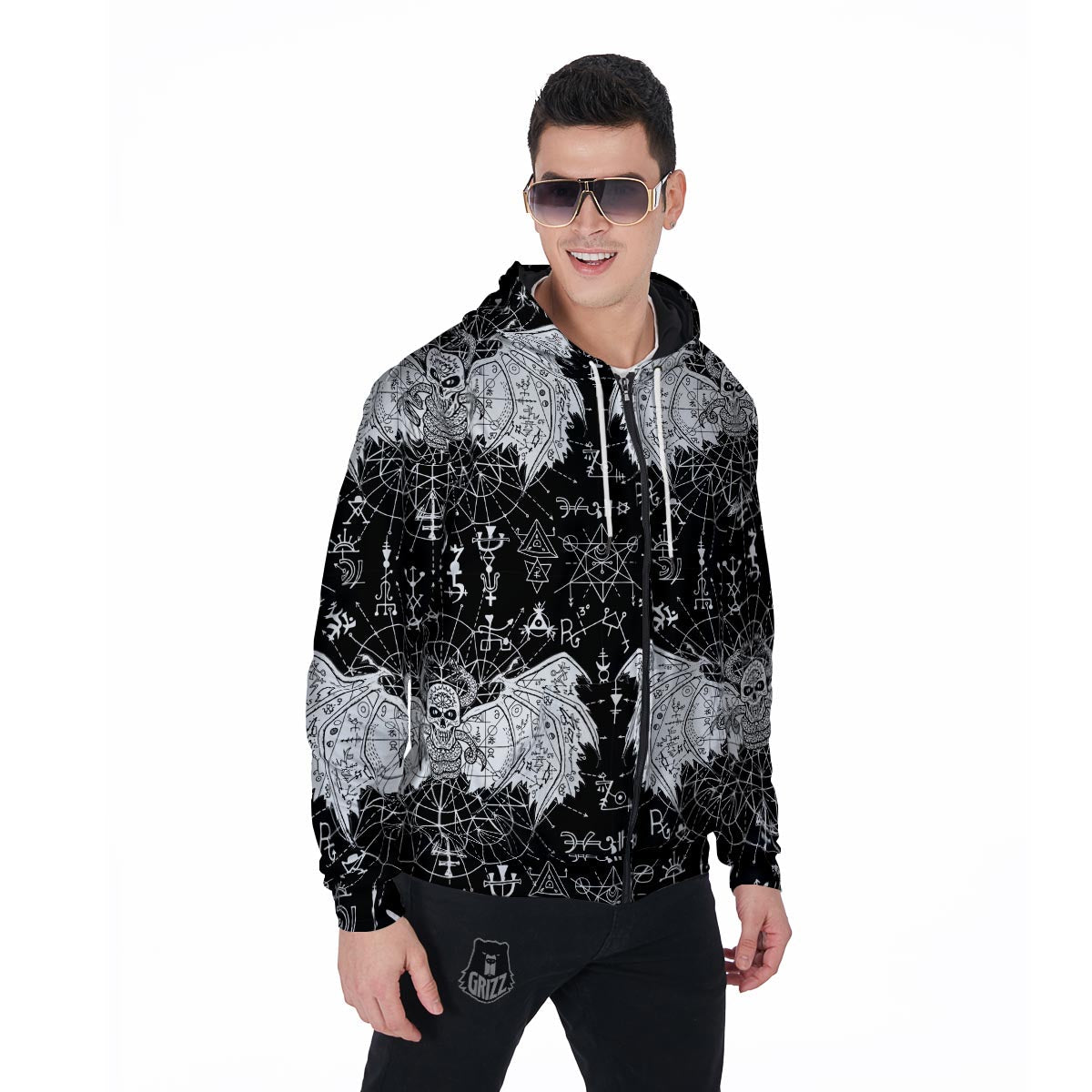 Satanic Demon Gothic Witch Men's Zip Up Hoodie-grizzshop