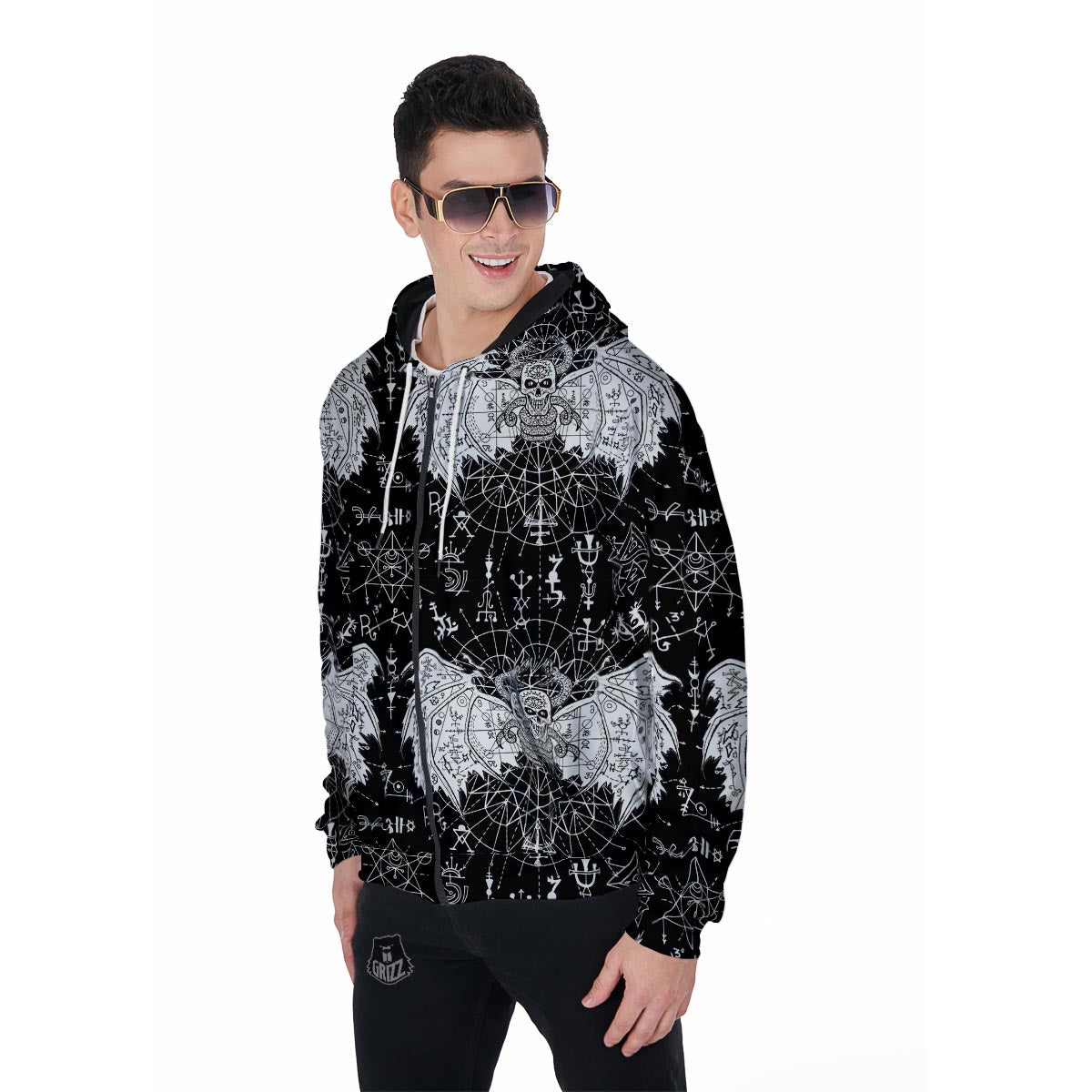 Satanic Demon Gothic Witch Men's Zip Up Hoodie-grizzshop