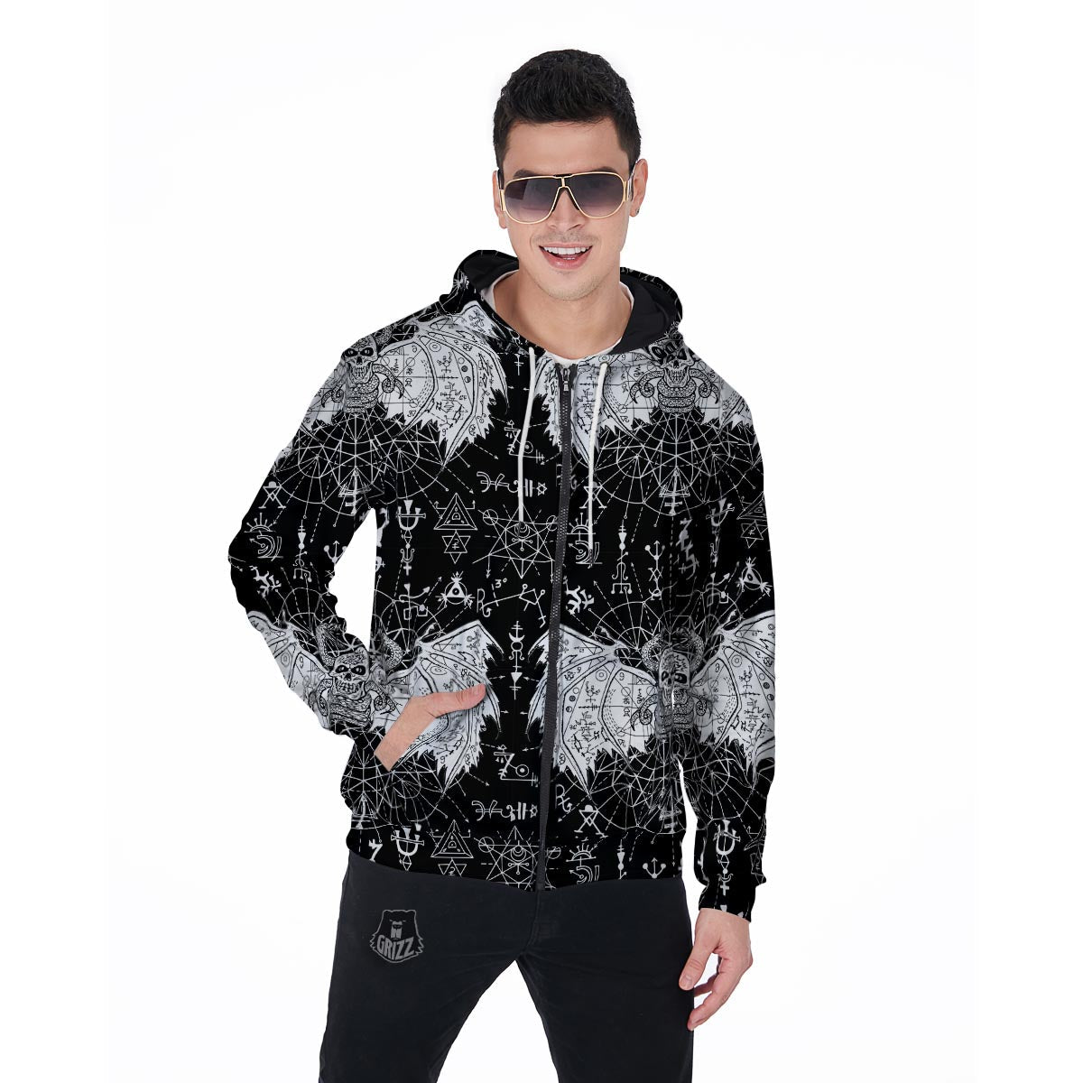 Satanic Demon Gothic Witch Men's Zip Up Hoodie-grizzshop