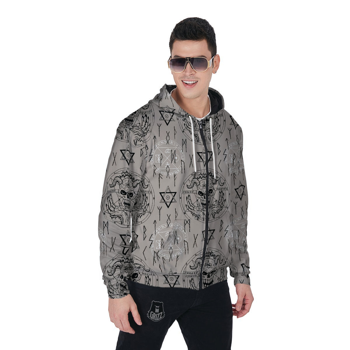 Satanic Devil Gothic Witch Men's Zip Up Hoodie-grizzshop
