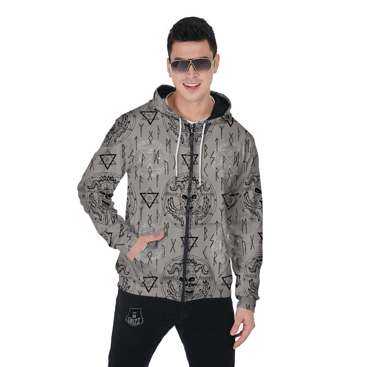Satanic Devil Gothic Witch Men's Zip Up Hoodie-grizzshop
