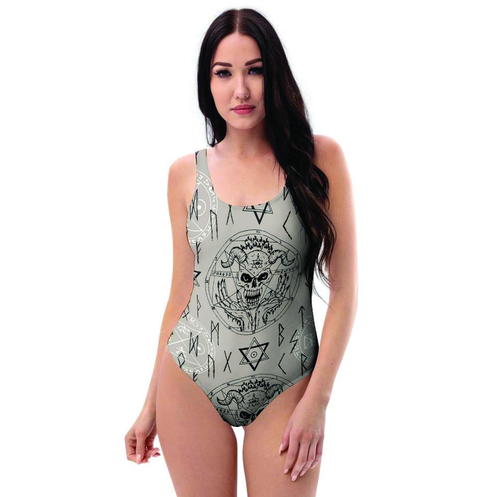 Satanic Devil Gothic Witch One Piece Swimsuite-grizzshop