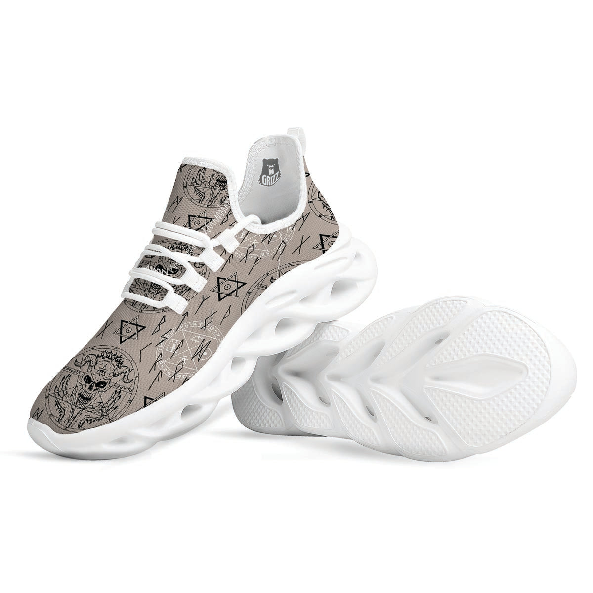 Satanic Devil Gothic Witch White Running Shoes-grizzshop