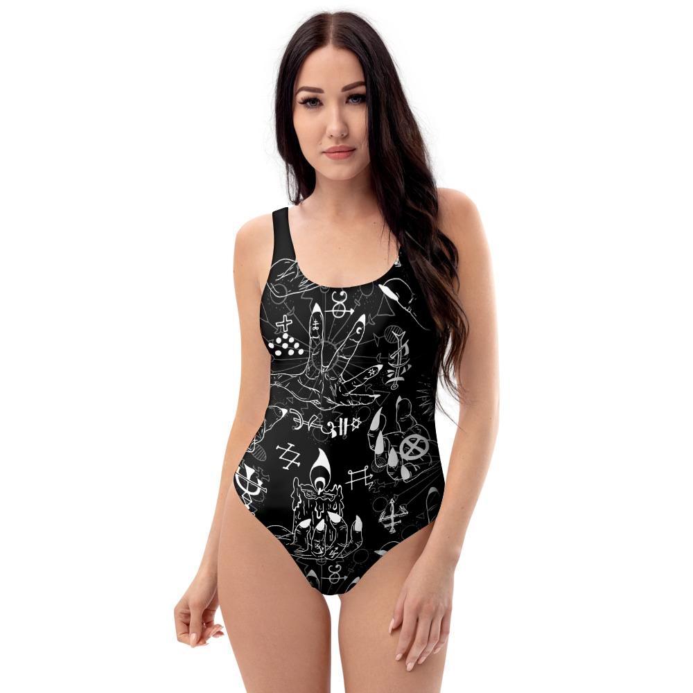 Satanic Gothic Witch One Piece Swimsuite-grizzshop