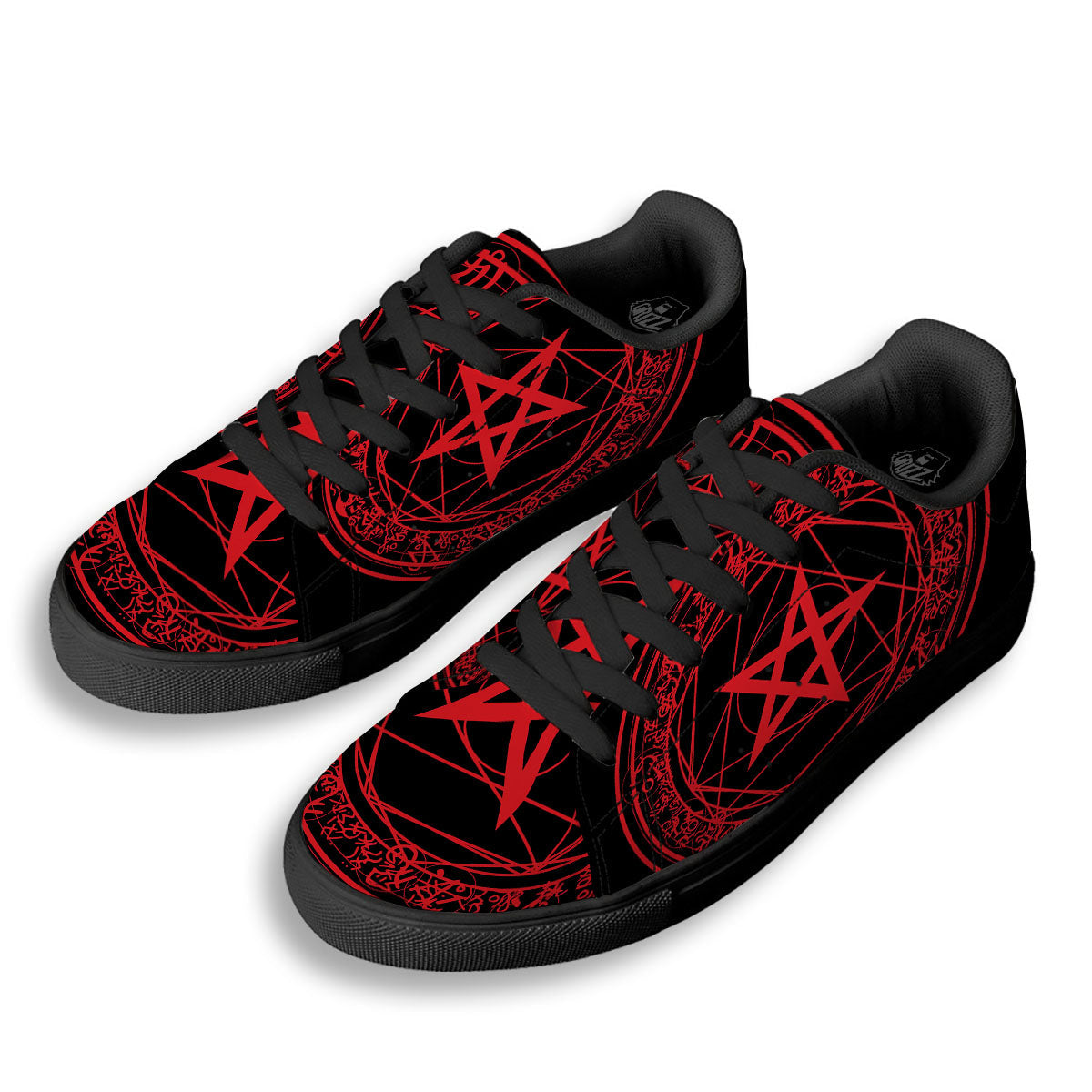 Satanic Pentagram Red And Black Print Black Low Top Sneakers-grizzshop