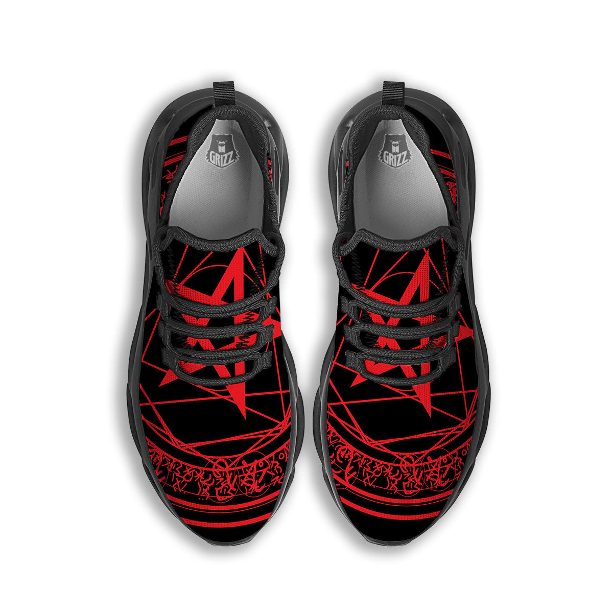 Satanic Pentagram Red And Black Print Black Running Shoes-grizzshop