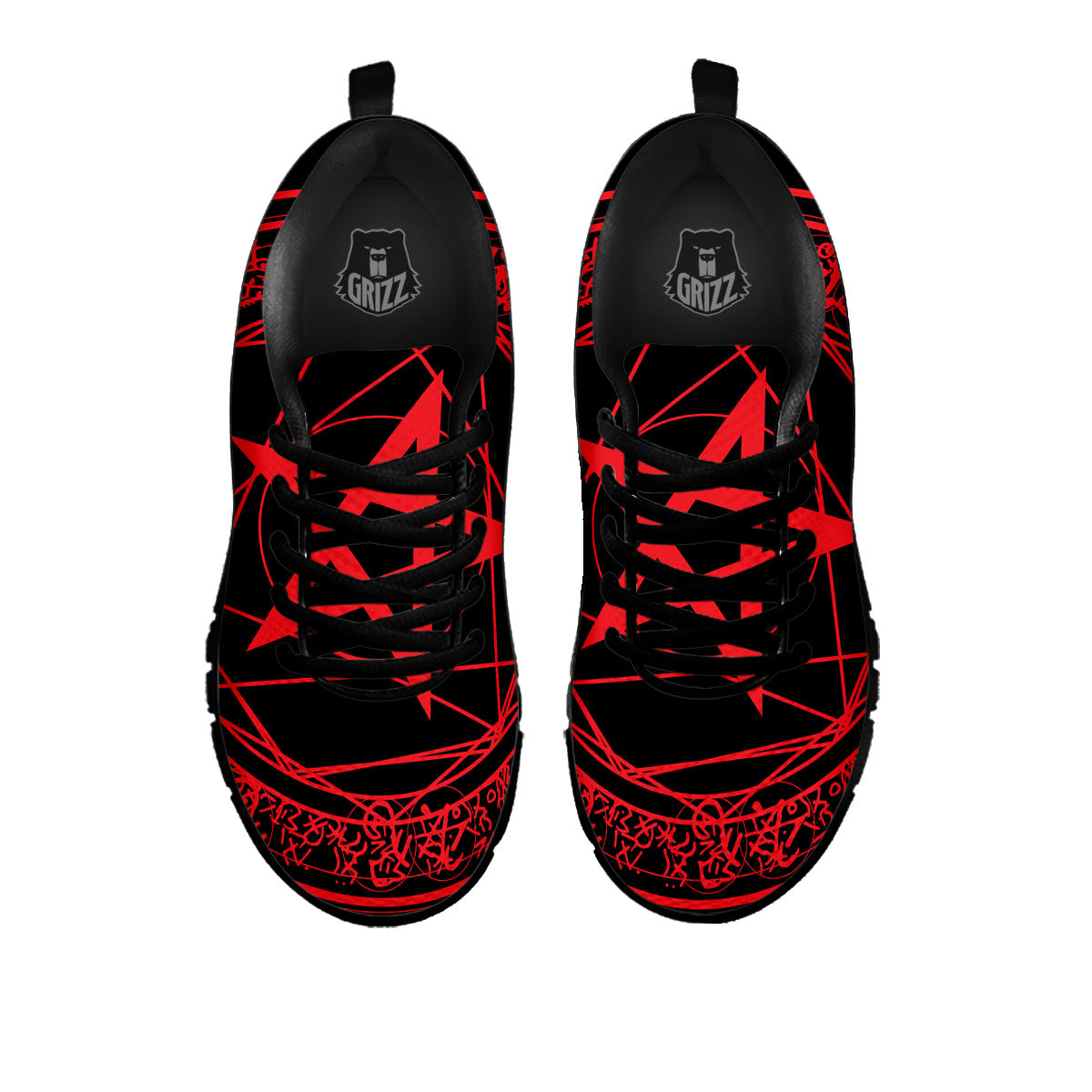 Satanic Pentagram Red And Black Print Black Sneaker-grizzshop