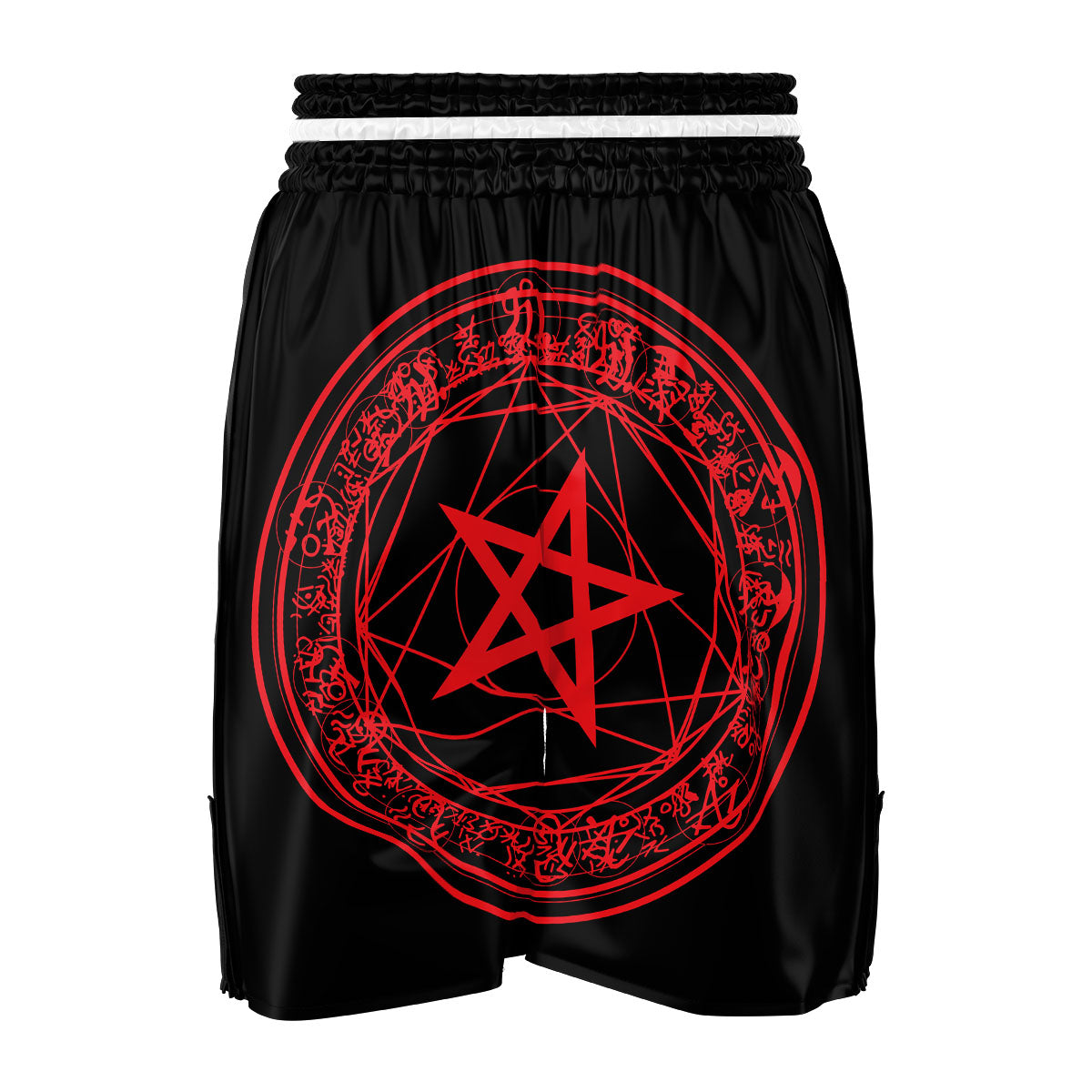 Satanic Pentagram Red And Black Print Boxing Shorts-grizzshop