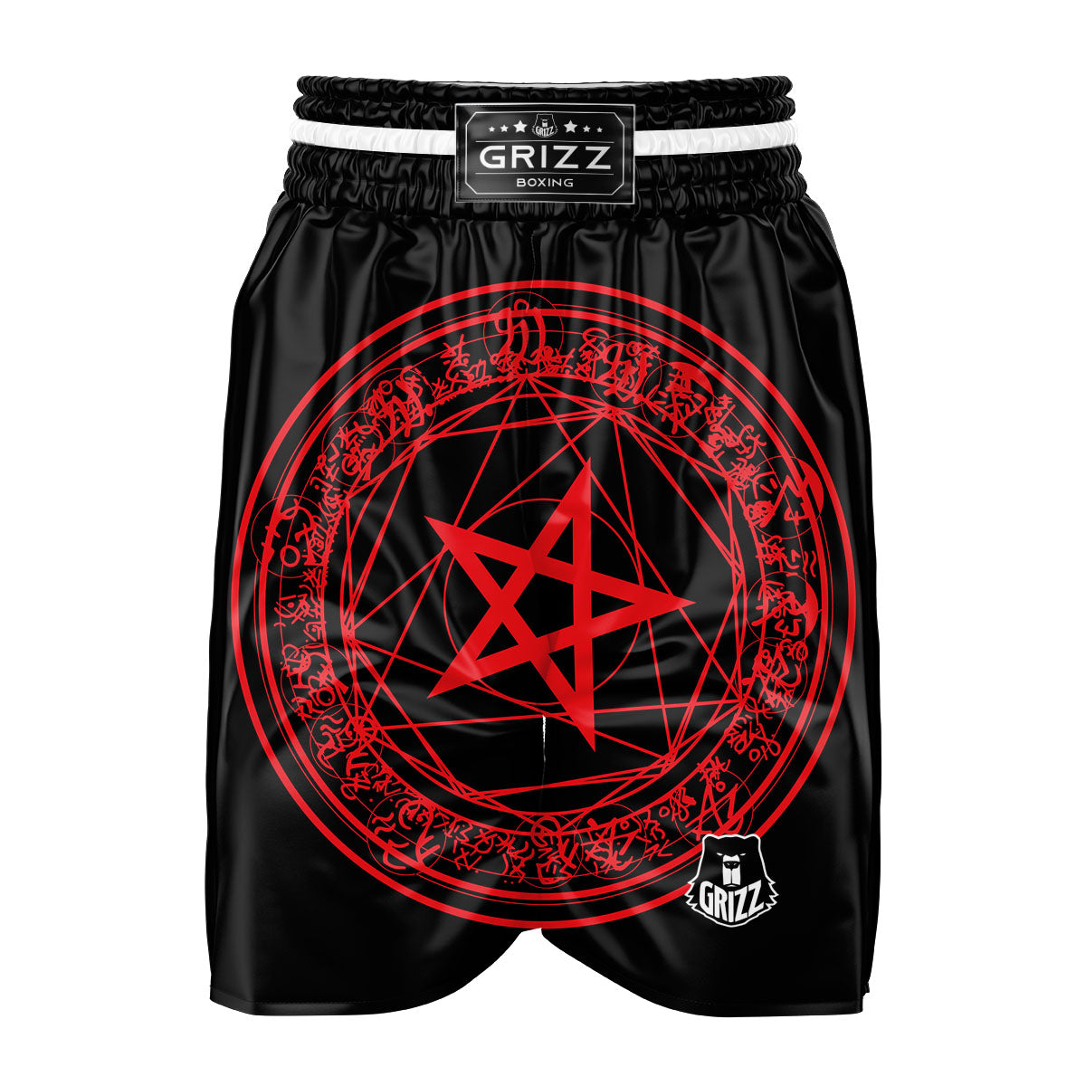 Satanic Pentagram Red And Black Print Boxing Shorts-grizzshop