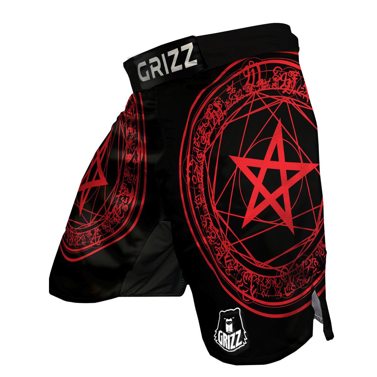 Satanic Pentagram Red And Black Print MMA Shorts-grizzshop