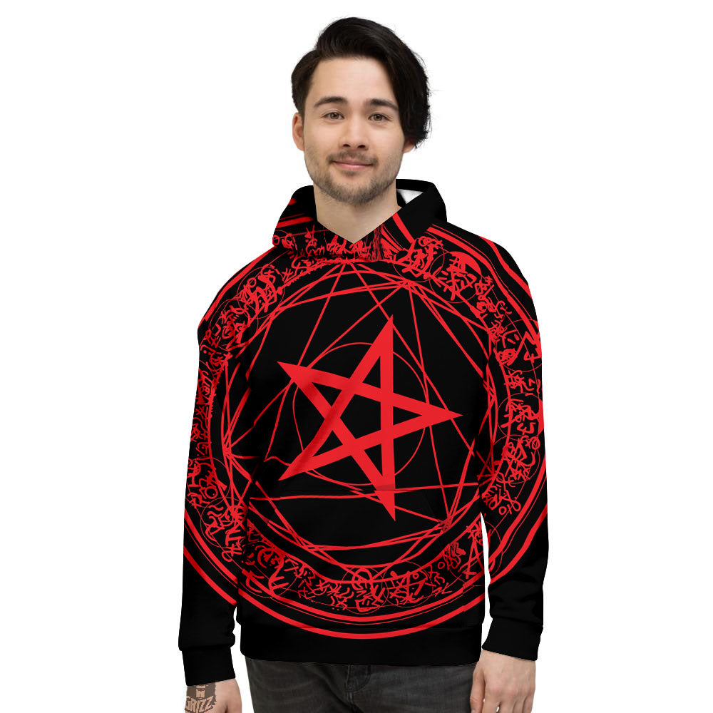 Satanic Pentagram Red And Black Print Men's Hoodie-grizzshop