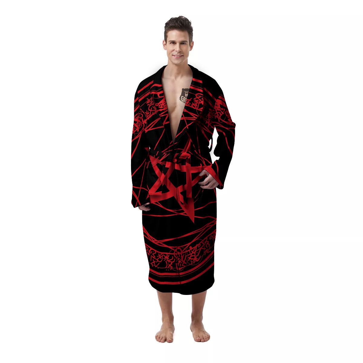 Satanic Pentagram Red And Black Print Men's Robe