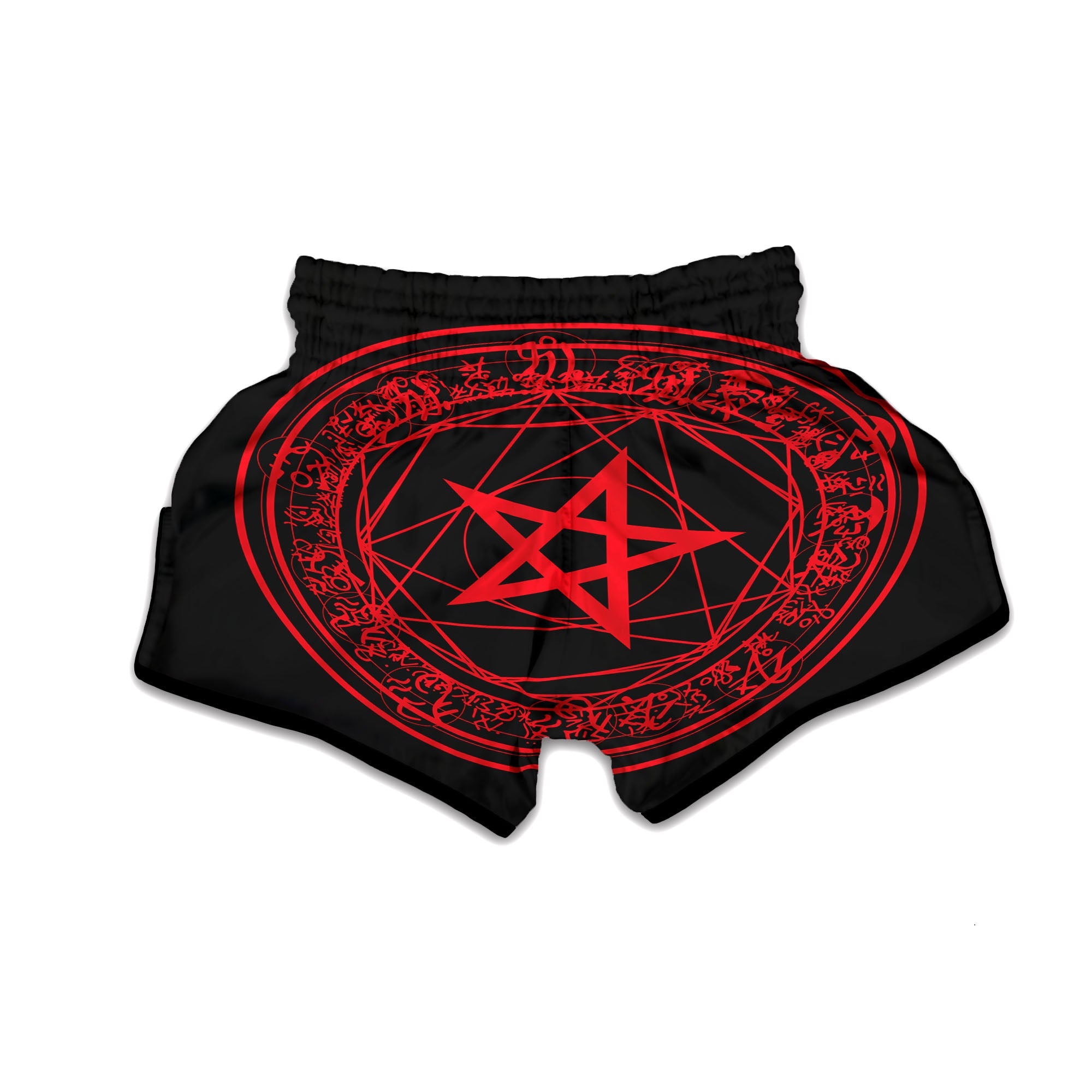 Satanic Pentagram Red And Black Print Muay Thai Boxing Shorts-grizzshop