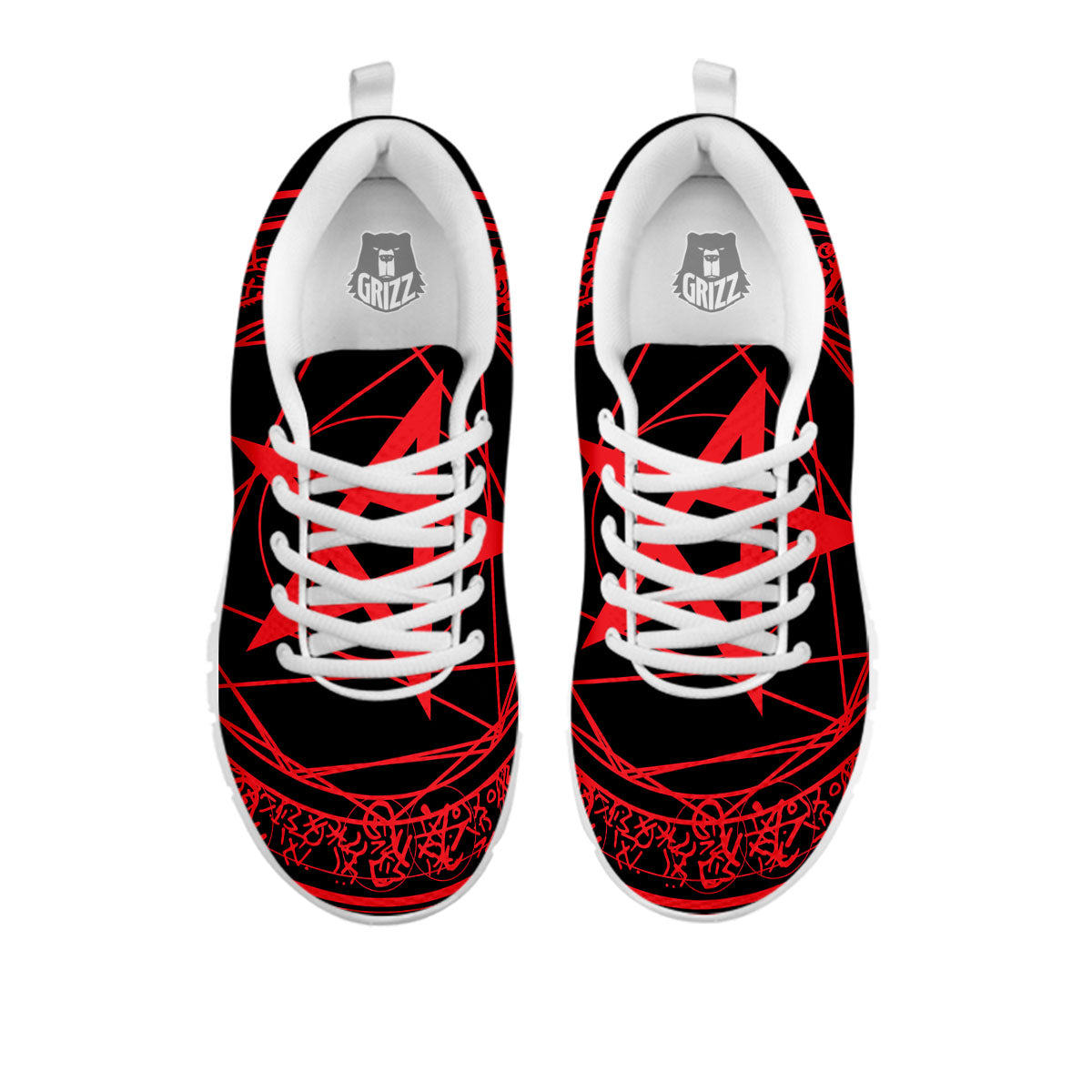 Satanic Pentagram Red And Black Print White Sneaker-grizzshop