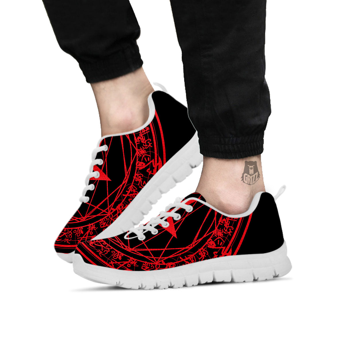 Satanic Pentagram Red And Black Print White Sneaker-grizzshop