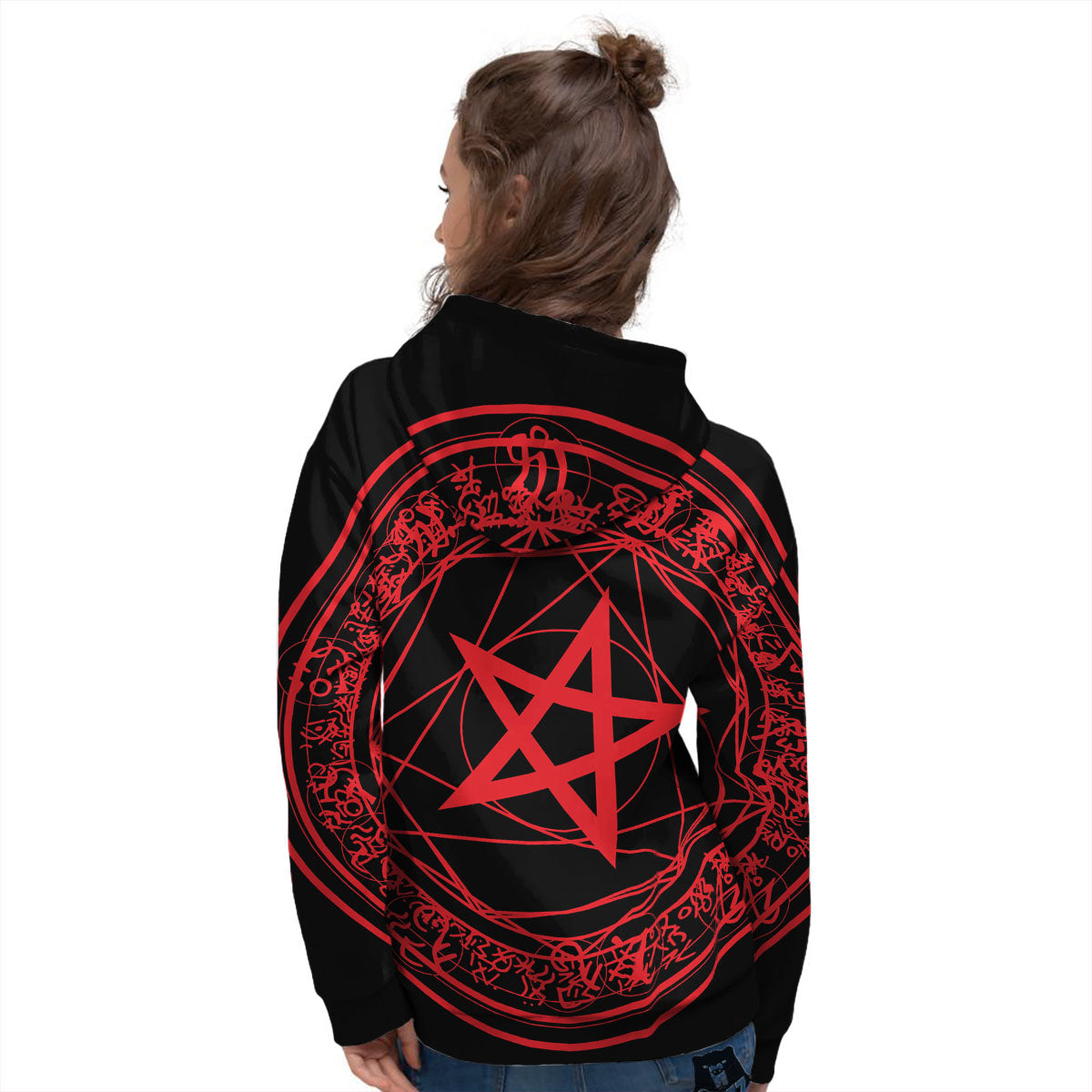 Satanic Pentagram Red And Black Print Women's Hoodie-grizzshop