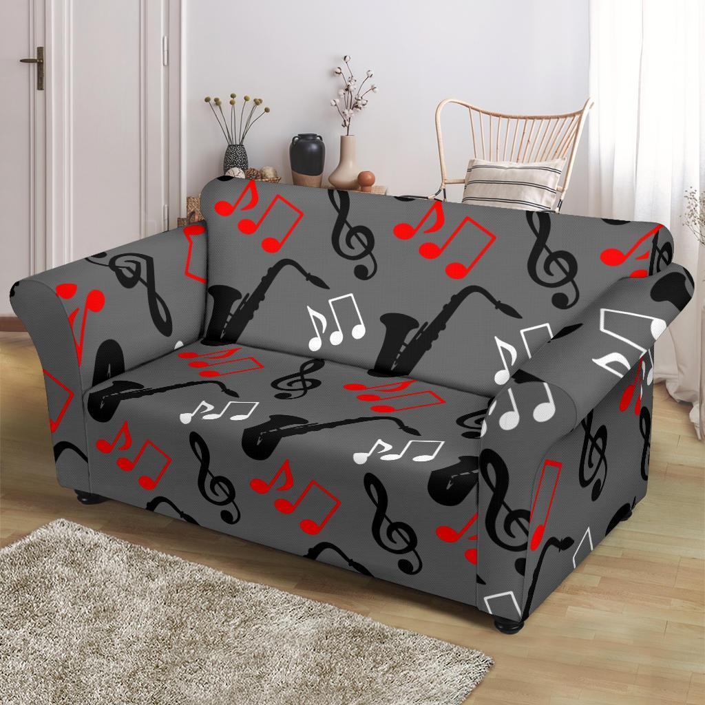 Saxophone Pattern Print Loveseat Cover-grizzshop