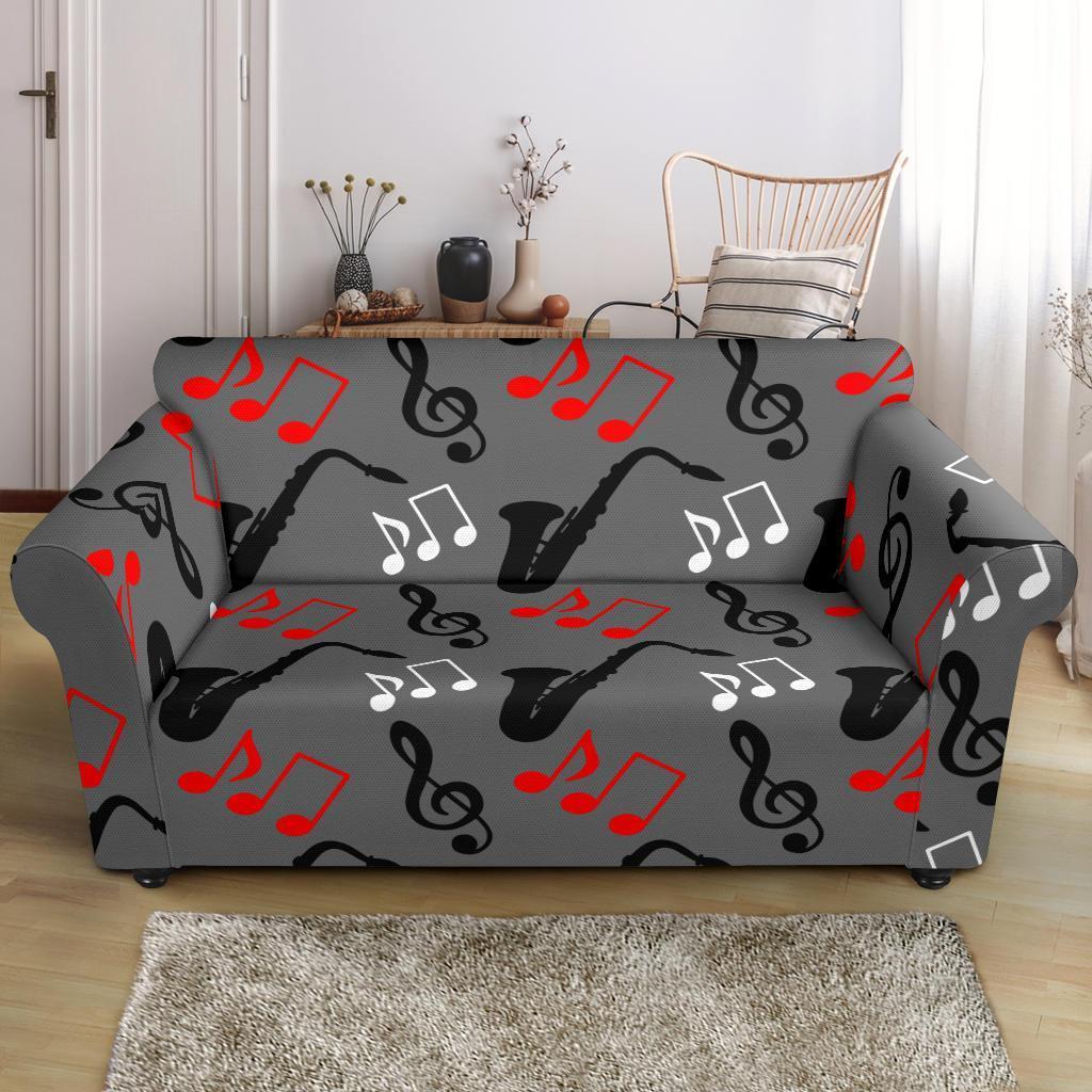 Saxophone Pattern Print Loveseat Cover-grizzshop