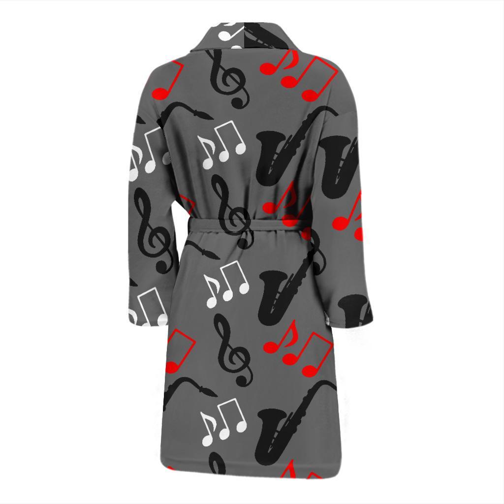 Saxophone Pattern Print Men Long Robe-grizzshop