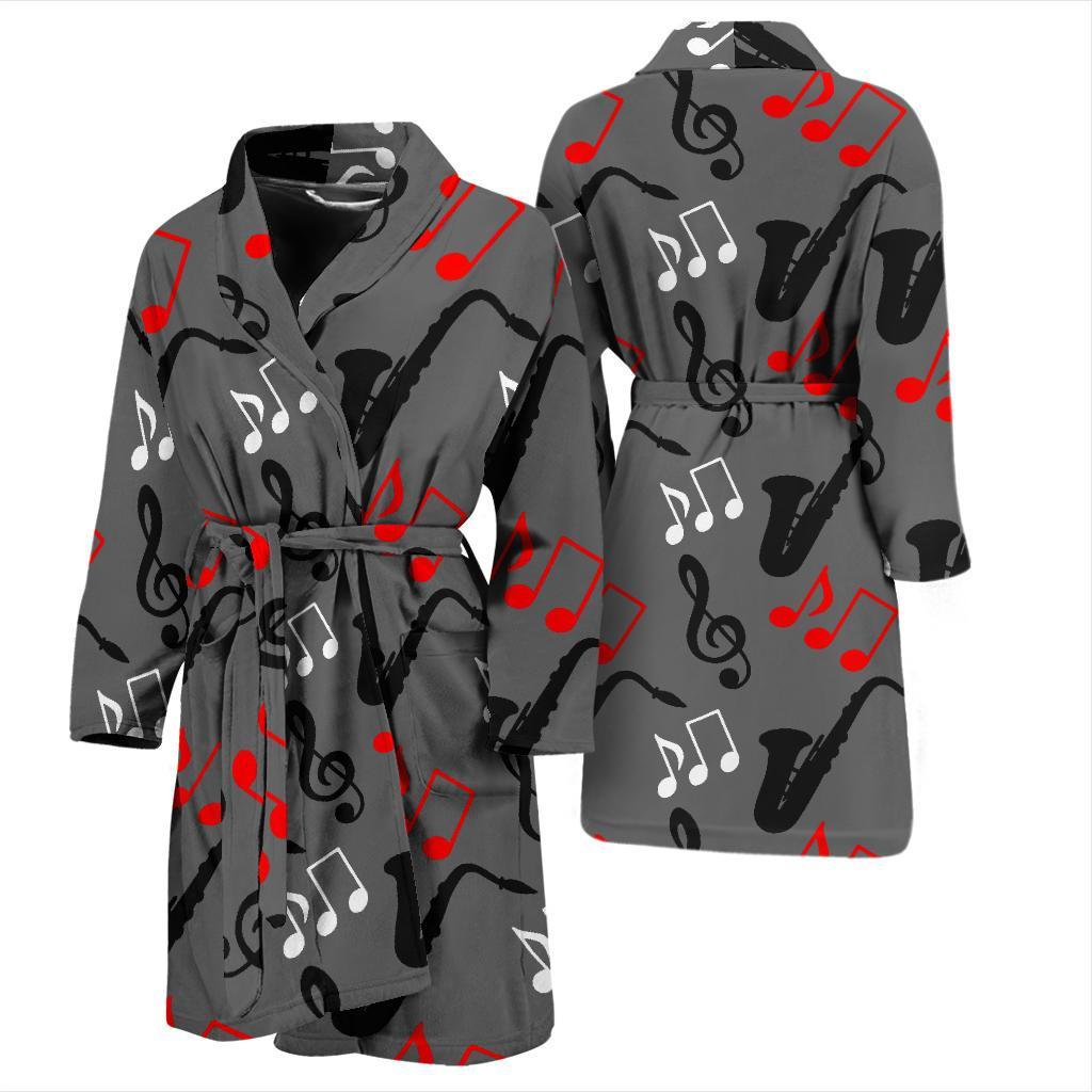 Saxophone Pattern Print Men Long Robe-grizzshop