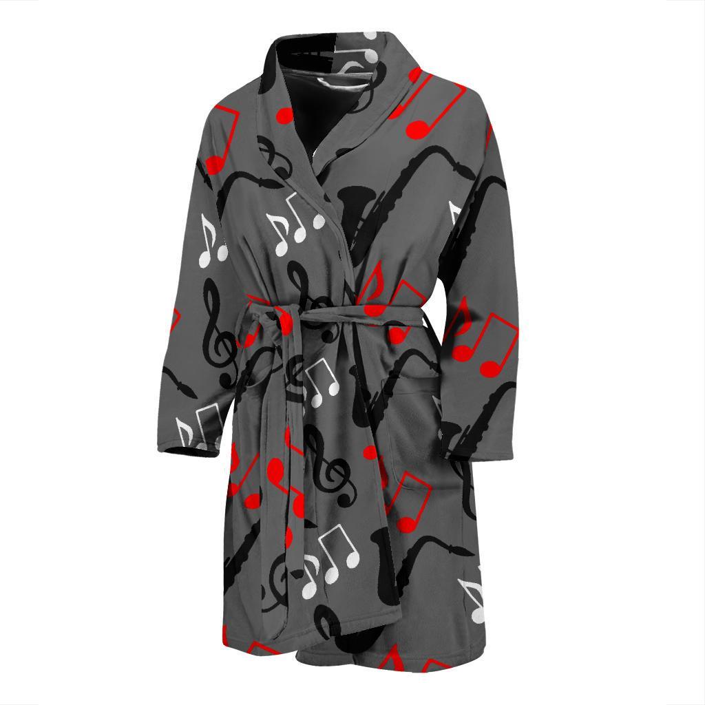 Saxophone Pattern Print Men Long Robe-grizzshop