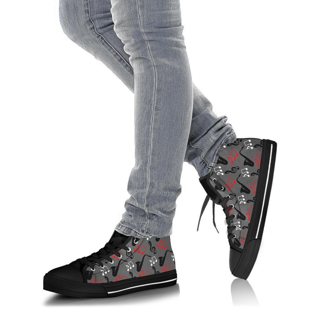 Saxophone Pattern Print Men Women's High Top Shoes-grizzshop
