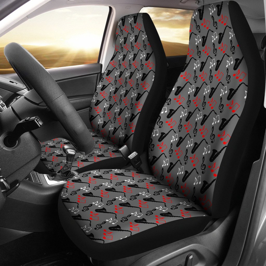 Saxophone Pattern Print Universal Fit Car Seat Cover-grizzshop