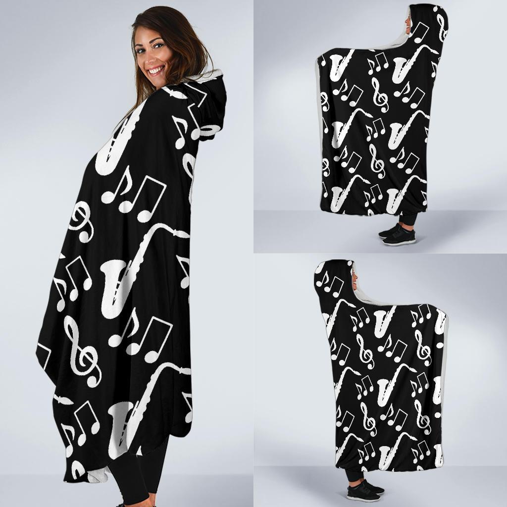 Saxophone Print Pattern Hooded Blanket-grizzshop