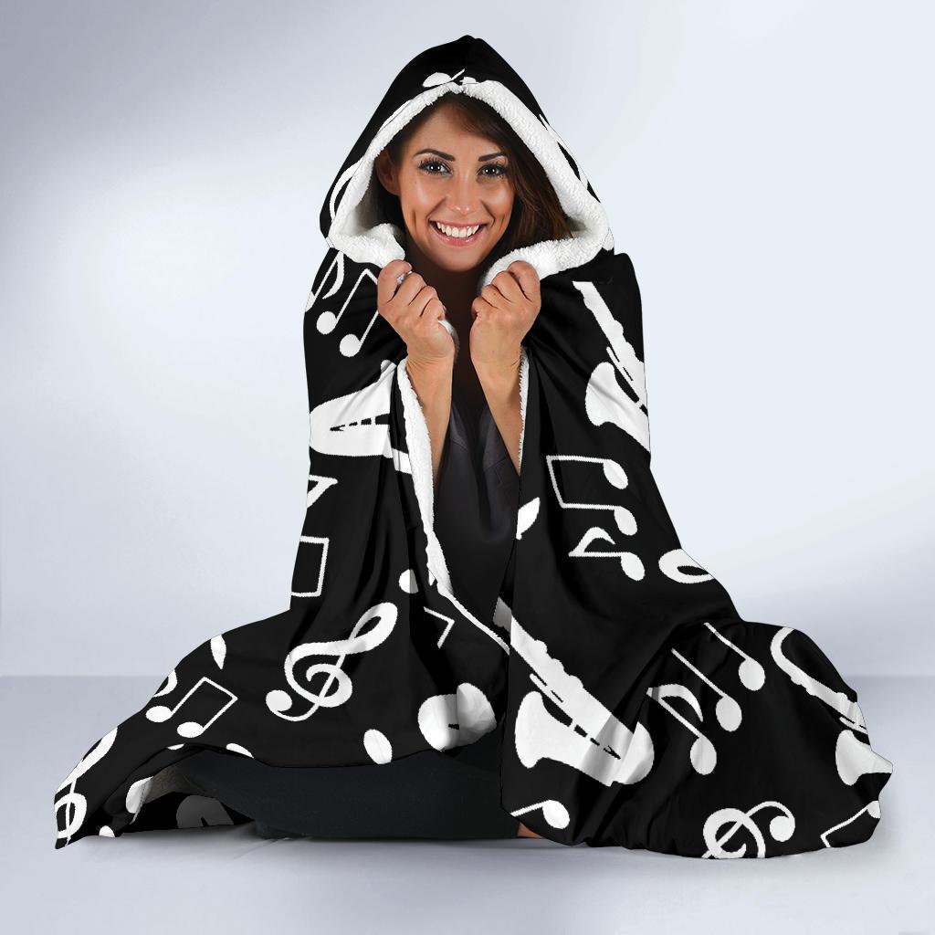 Saxophone Print Pattern Hooded Blanket-grizzshop