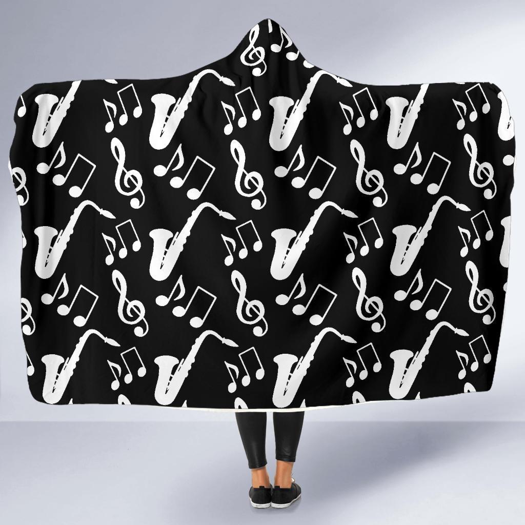 Saxophone Print Pattern Hooded Blanket-grizzshop