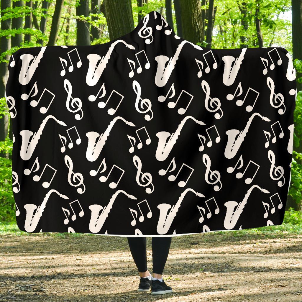 Saxophone Print Pattern Hooded Blanket-grizzshop