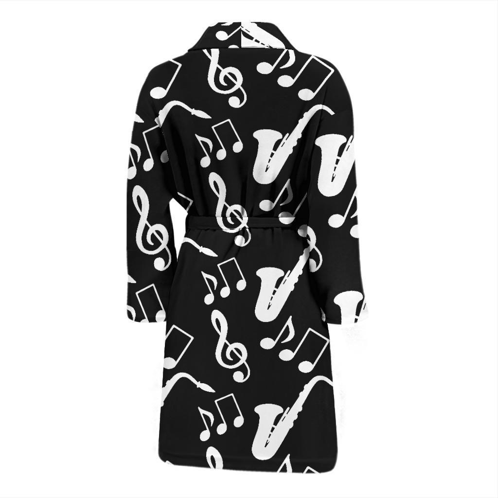 Saxophone Print Pattern Men Long Robe-grizzshop