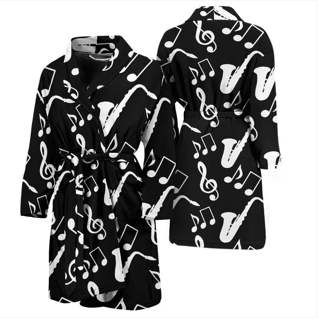 Saxophone Print Pattern Men Long Robe-grizzshop