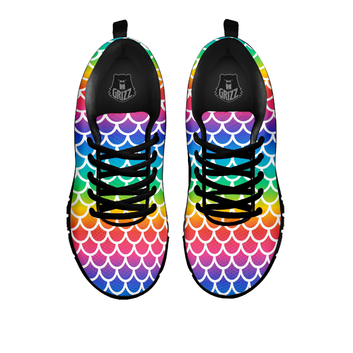 Scale Rainbow Mermaid Print Pattern Black Sneaker-grizzshop