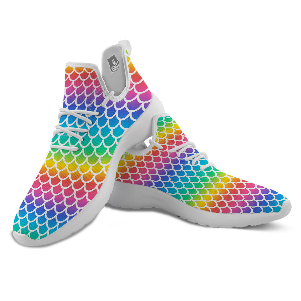 Scale Rainbow Mermaid Print Pattern White Athletic Shoes-grizzshop