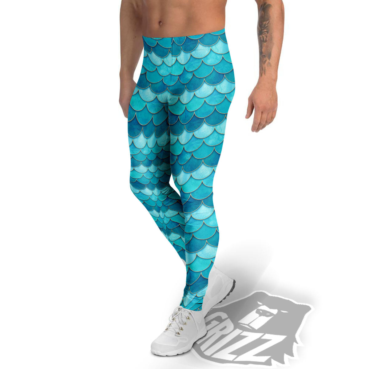 Scales Mermaid Blue Print Pattern Men's Leggings-grizzshop