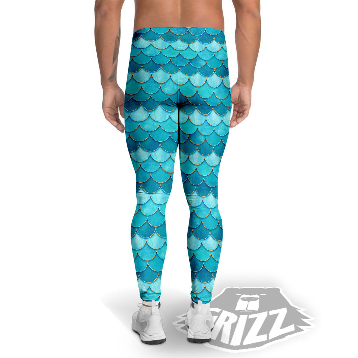 Scales Mermaid Blue Print Pattern Men's Leggings-grizzshop
