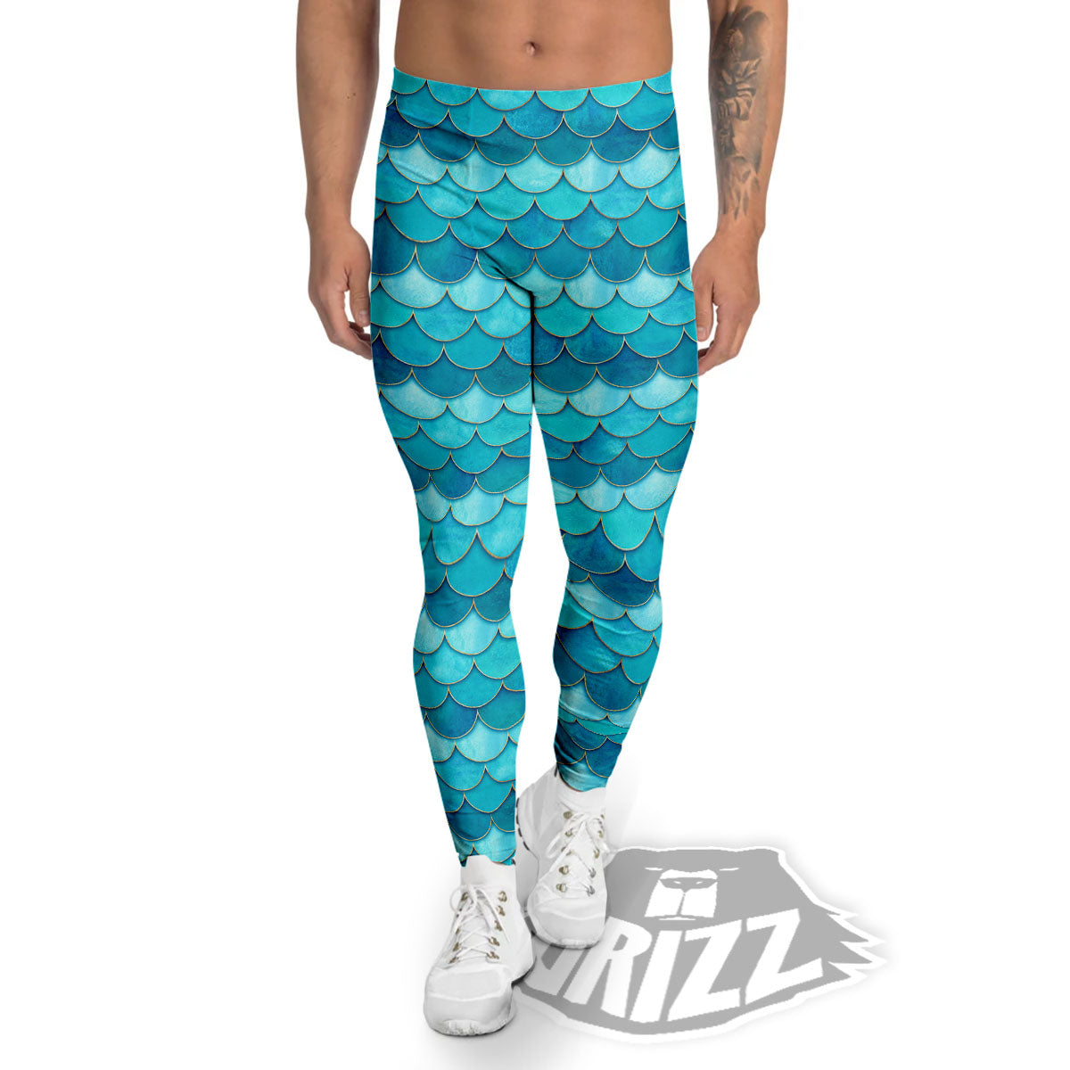 Scales Mermaid Blue Print Pattern Men's Leggings-grizzshop