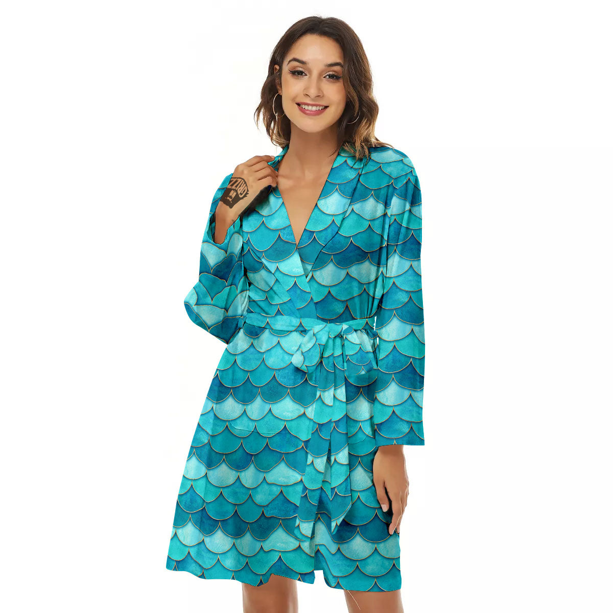 Scales Mermaid Blue Print Pattern Women's Robe-grizzshop