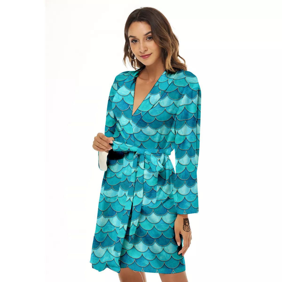 Scales Mermaid Blue Print Pattern Women's Robe-grizzshop